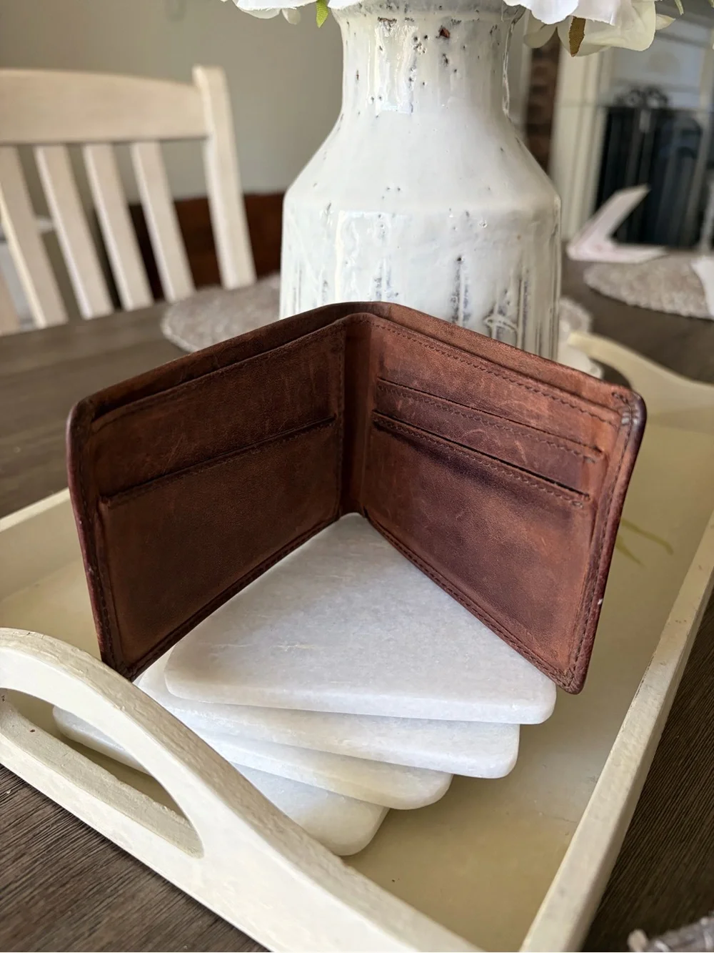 Men's Brown Leather Card & Key Holder - Classic Slim Wallet